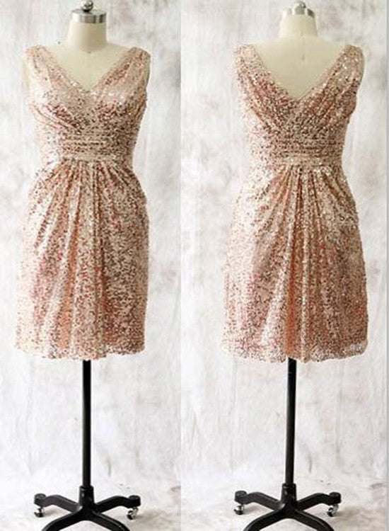 Short Sequins Bridesmaid Dresses, Lovely Party Dresses, Short Homecoming Dresses