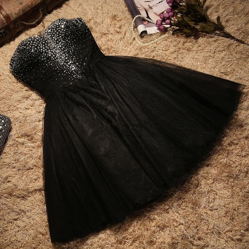 Black Sparkle Beaded Sweetheart Tulle Prom Dress, Black Homecoming Dre Cutedressy Black Sparkle Beaded Sweetheart Tulle Prom Dress, Black Homecoming Dre Cutedressy