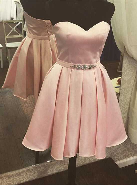 Pink Party Dresses Short with Beadings, Lovely Homecoming Dresses, Short Prom Dresses
