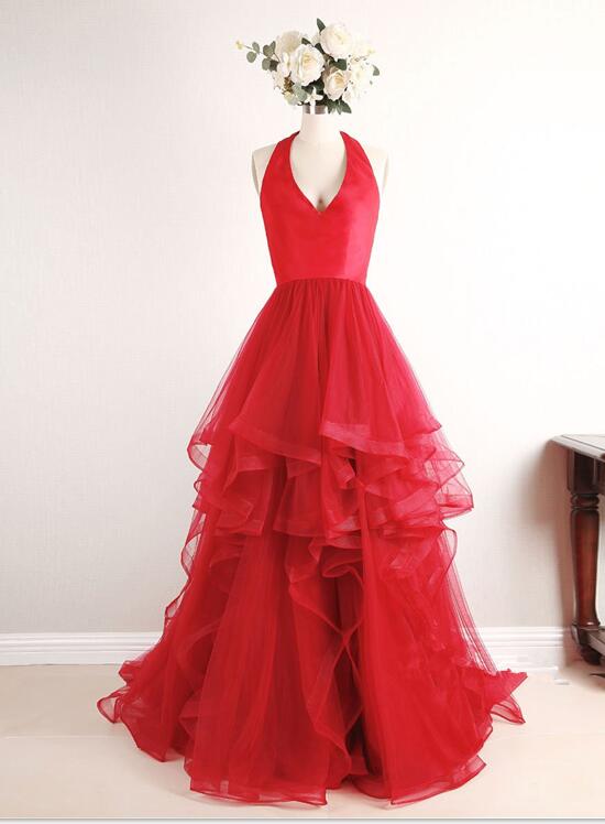 Red Prom Dresses , Tulle Party Dresses, Formal Dresses, Evening Gowns