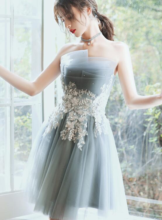 Charming Short Tulle with Lace Applique Prom Dress, Short Homecoming Dress 