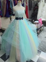 Tulle Colorful Long Formal Gowns, Cute Party Gowns, Handmade Tulle Dress