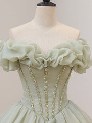 Green Ball Gown Beaded Sweet 16 Dress, Green Long Prom Dress Formal Dress