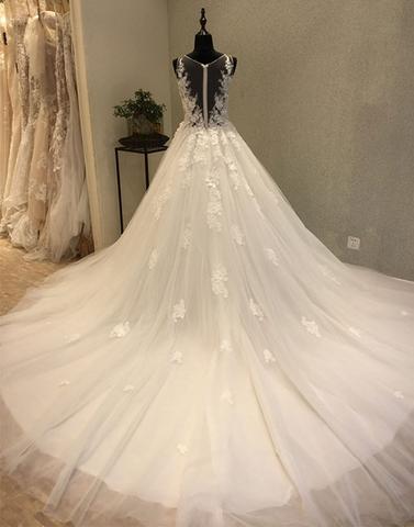 White Tulle Wedding Gown, Simple Wedding Dress, Wedding Prom Dress