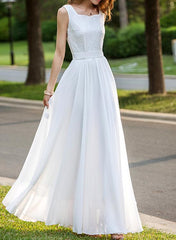 Simple White Chiffon and Lace Long Women Party Dress, Beautiful White Dresses, Formal Gowns