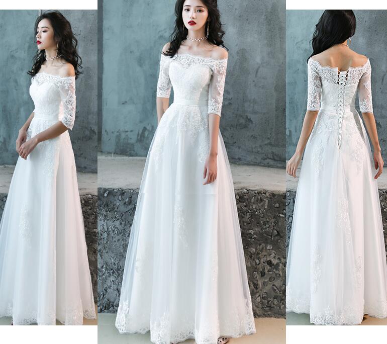 Charming Simple Tulle White Short Sleeves Wedding Dress with Lace, A-line Party Dress