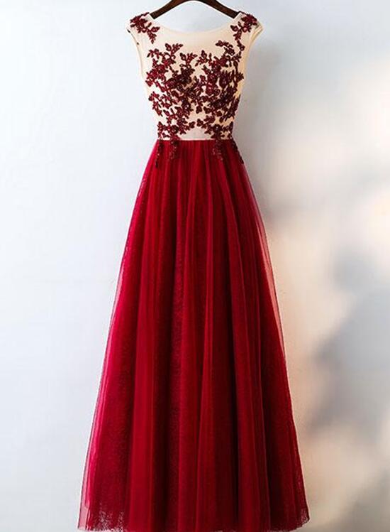 Wine Red Tulle Bridesmaid Dresses,Charming Prom Dresses , Formal Dresses