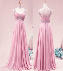 Lovely Pink Chiffon Long Prom Dress, Pink Formal Dress