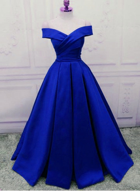 Royal Blue Satin Handmade High Quality Long Formal Gowns, Blue Evening Gowns, Long Formal Dresses