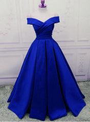 Royal Blue Satin Handmade High Quality Long Formal Gowns, Blue Evening Gowns, Long Formal Dresses