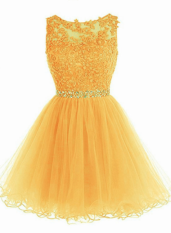 Lovely Tulle ShortLace Beaded Prom Dress 2021, Tulle Homecoming Dress